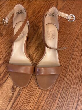 Naturalizer Brown Leather Open-Toe Ankle-Strap Heels
